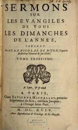 Sermons Sur Les Evangiles De Tous Les Dimanches De L'Année, 3