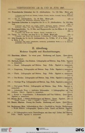 II. Abteilung: Moderne Graphik und Handzeichnungen (Nr.552-984)