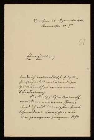 51: Brief von Karl von Unzer an Gottlieb Planck, München, 28.12.1900