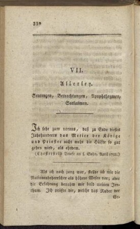 VII. Allerley. Sentenzen, Betrachtungen, Apophthegmen, Sarkasmen.