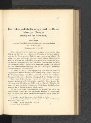 Über Gefrierpunktbestimmungen stark verdünnter wässeriger Lösungen. (Auszug aus der Dissertation.)
