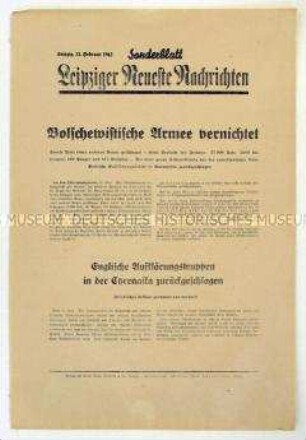 Sonderblatt der "Leipziger Neuesten Nachrichten" zum Kriegsverlauf an der Ostfront
