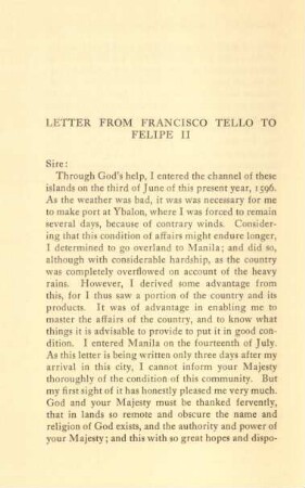 Letter from Francisco Tello to Felipe II