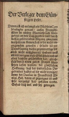 Der Verleger dem Günstigen Leser.