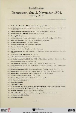 III. Auktionstag: Donnerstag, den 3. November 1904, Vormittag 10 Uhr (Nr. 395-584)