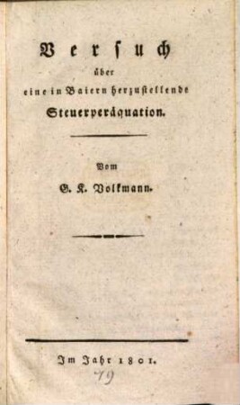 Versuch über eine in Baiern herzustellende Steuerperäquation