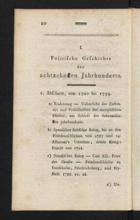 20-22, I. Politische Geschichte des achtzehnten Jahrhunderts.