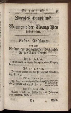 Zweytes Hauptstück von der Harmonie der Evangelisten insonderheit.