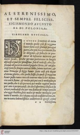 Al Serenissisimo, et sempre feliciss. Sigismondo Avgvsto re di Polonia, &c. Girolamo Rvscelli