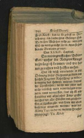 Das XXXIV. Capittel. Ein unvorgreiffliches Bedencken/ woher die Religion Kriege ursprünglich kommen/ und wie denen zu rahten und helffen wehre.