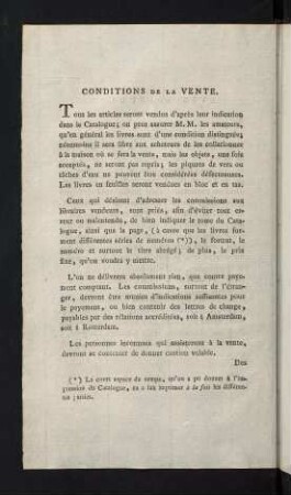 Conditions de la Vente