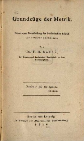 Grundzüge der Metrik