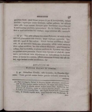 Articulus III. Doctrina Epicuri de homine.