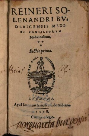 Reineri Solenandri Budericensis Medici Consiliorum Medicinalium, Sectio ..., 1