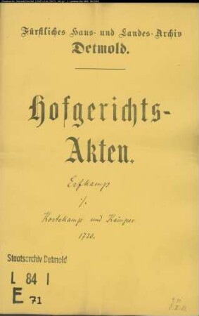Erfkamp, Kord modo Joh. Hermann Kämper gegen Witwe Erfkamp bei Ermgassen - Erbschaft