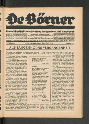 12. Jahrgang Hamburg=Langenhorn, Juni/Juli 1932, Nummer 6/7