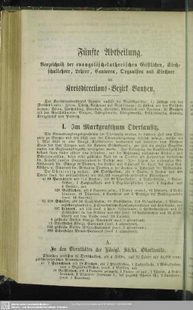 Fünfte Abtheilung. Verzeichniß der evangelisch-lutherischen Geistlichen, Kirchschullehrer, Lehrer, Cantoren, Organisten und Kirchner im Kreisdirections-Bezirk Bautzen