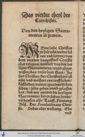 Das vierdte theyl des Catechismi Von den heyligen Sacramenten