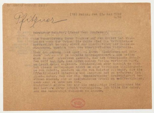 Brief an Hans Pfitzner : 23.05.1946