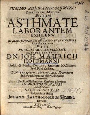 Disputatio Medica Aegrum Asthmate Laborantem Exhibens