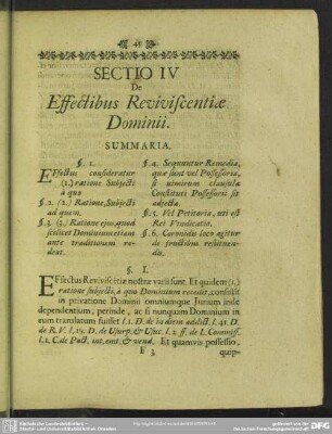 Sectio IV De Effectibus Reviviscentiae Dominii