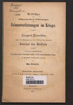 Beiträge zur allgemeinen Chirurgie der Schussverletzungen im Kriege
