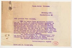 Brief an Julius Weismann : 30.08.1924