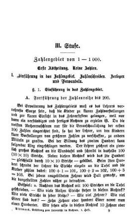 III. Stufe. Zahlengebiet von 1 - 1000.