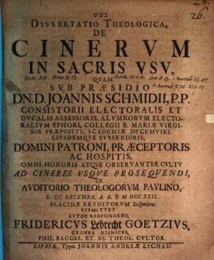 Diss. theol. de cinerum in sacris usu