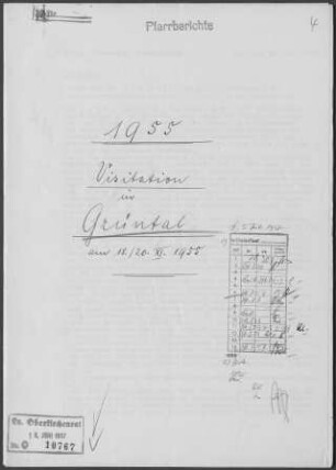 Grüntal mit Frutenhof, Untermusbach, Obermusbach und Hallwangen: Visitationsbericht mit Pfarrbericht 1955