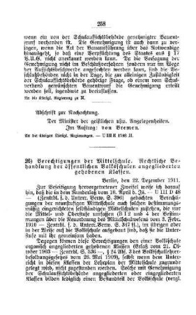 Berechtigungen der Mittelschule. Rechtliche Behandlung der öffentlichen Volksschulen angegliederten gehobenen Klassen : [G. Öffentliches Volksschulwesen]