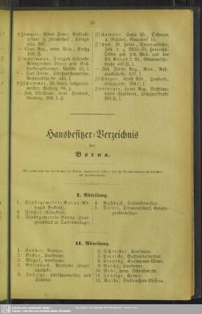 Hausbesitzer-Verzeichnis von Borna