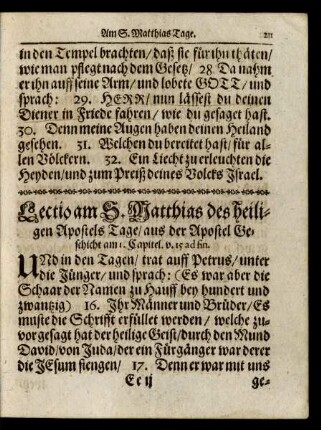 Epistel am St. Matthias des heiligen Apostels Tage/ ...