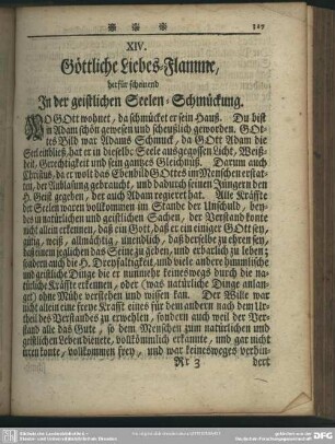 XIV. Göttliche Liebes-Flamme, herfür scheinend In der geistlichen Seelen-Schmückung
