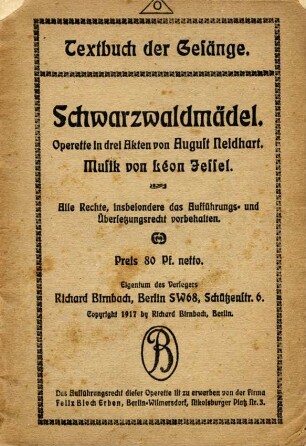 Libretto "Schwarzwaldmädel"