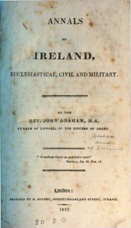 Annals of Ireland, ecclesiastical, civil and military