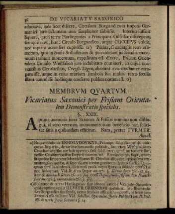 Membrum Quartum. Vicatiatus Saxonici per Frisiam Orientalem Demonstratio specialis.