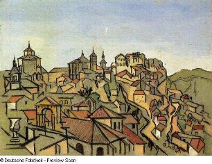 Konstruktive Stadtlandschaft vor Bergen