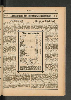 Warenverzeichnis.