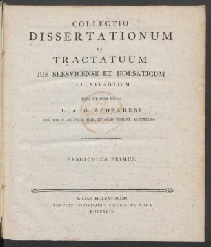 Fasc. 1%_11 1799: Collectio Dissertationum Ac Tractatuum Ius Slesvicense Et Holsaticum Illustrantium