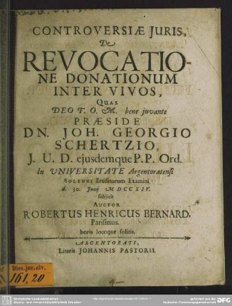 Controversiae Iuris, De Revocatione Donationum Inter Vivos