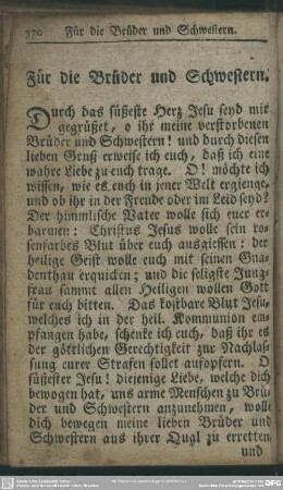 Für die Brüder und Schwestern