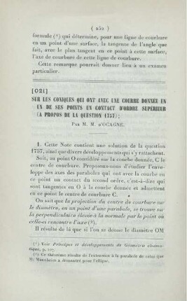 Sur les coniques qui ont avec une courbe donnée en un de ses points un contact d'ordre supérieur (a propos de la question 1757).
