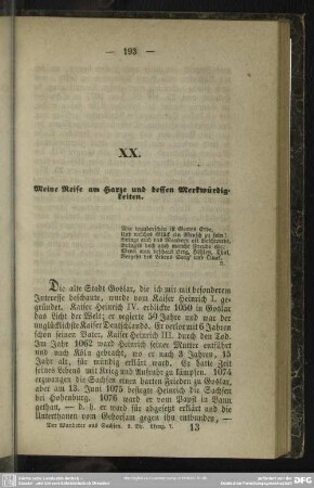 XX. Meine Reise am Harze und dessen Merkwürdigkeiten