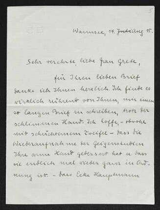 Brief von Edith Humperdinck an Margarete Hauptmann
