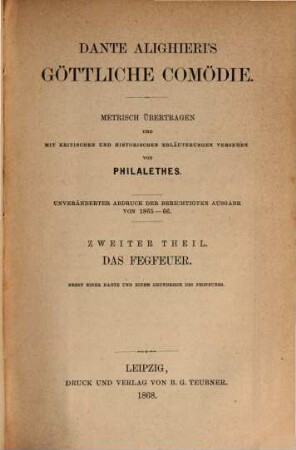 Dante Alighieri's Göttliche Comödie, 2. Das Fegfeuer
