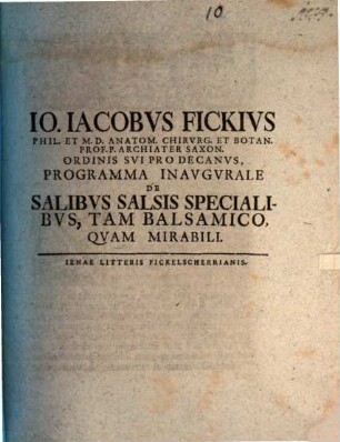 Programma inaugurale de salibus salsis specialibus, tam balsamico, quam mirabili