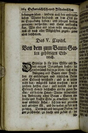 Das V. Capitel. Von dem zum Baum-Garten gehörigen Erdreich