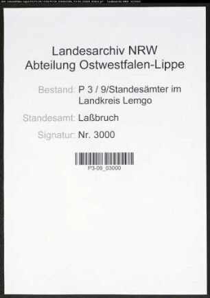 Sterberegister Standesamt Laßbruch