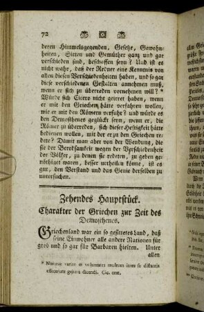 Zehendes Hauptstück. Charakter der Griechen zur Zeit des Demosthenes.